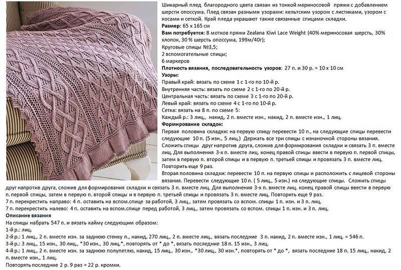 Плед спицами для новорожденного с описанием и схемами