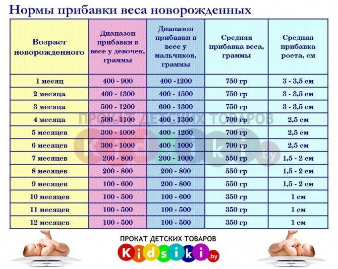 Сколько должен набирать вес новорождённый по месяцам: таблица
