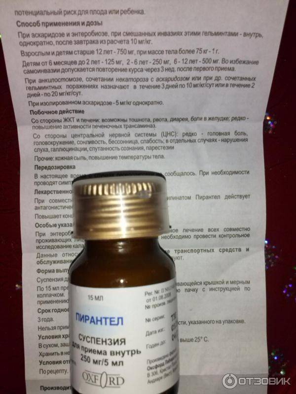 Пирантел суспензия для приема внутрь 250 мг/5 мл флакон 15 мл