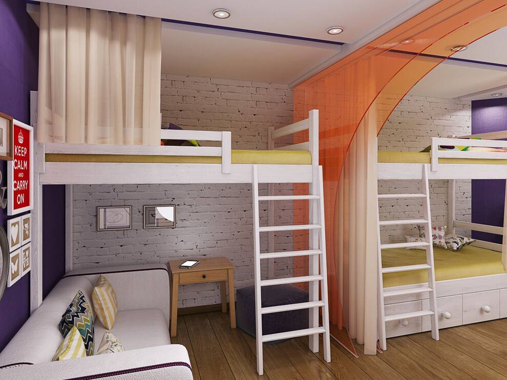 Дизайн детской комнаты для троих детей разного возраста: фото интерьера, варианты планировки