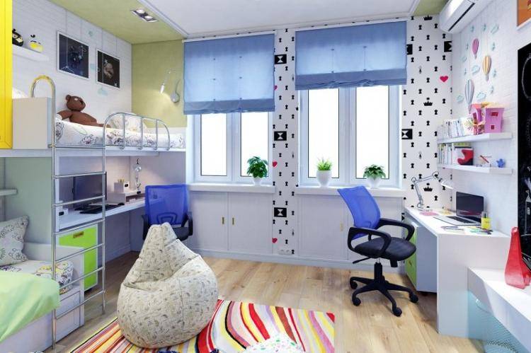 Дизайн детской комнаты для двух разнополых детей — 36 фото